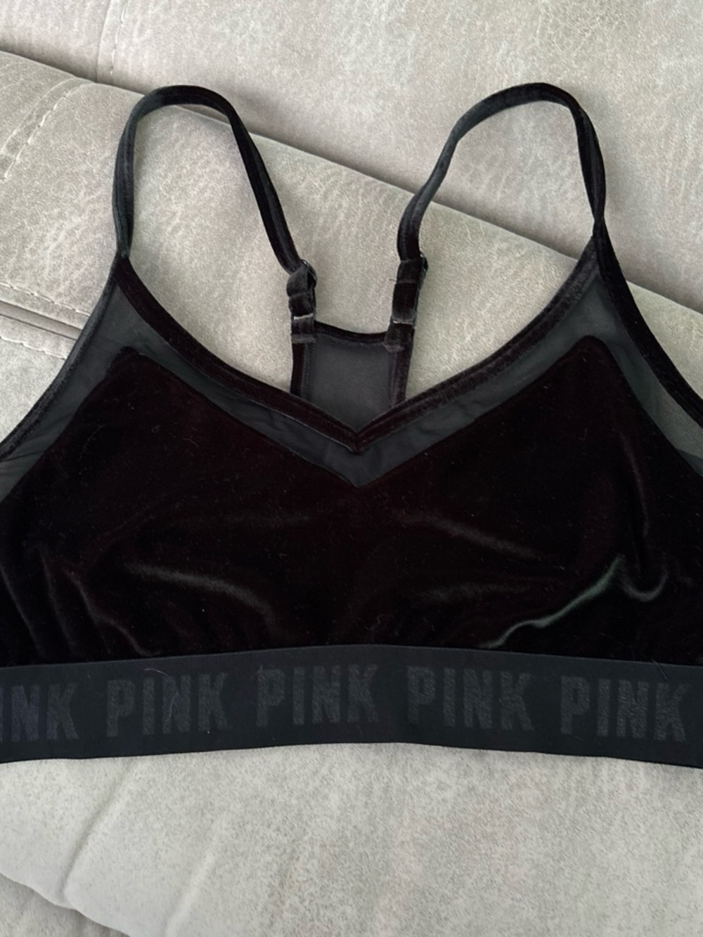 PINK Victoria's Secret Black Velvet Bralette with Logo Band